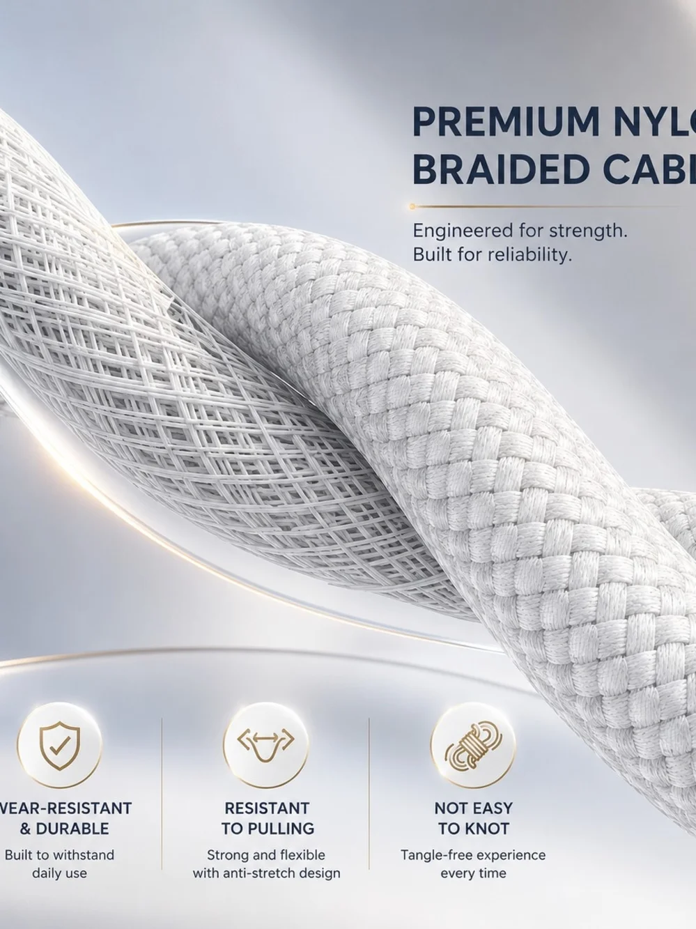 White USB-C to USB-C Braided Charging Cable - White